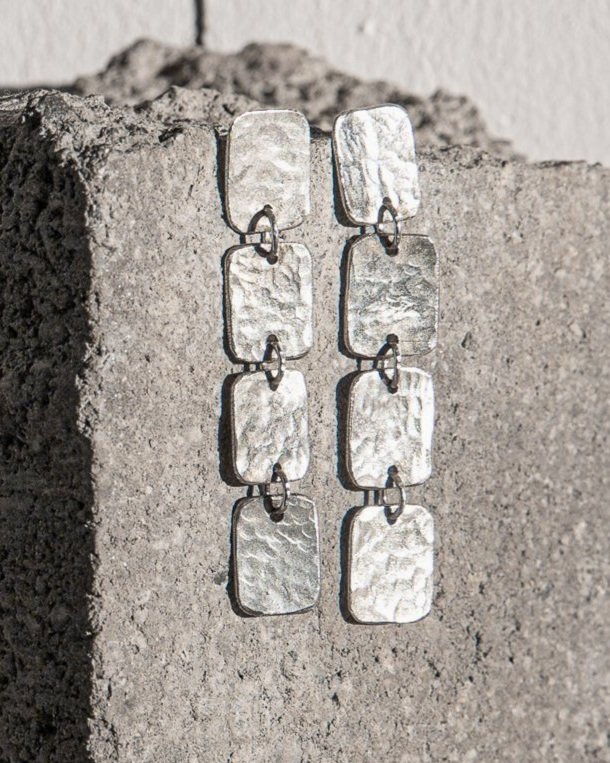 Brick Dangling Earrings - Sterling Silver