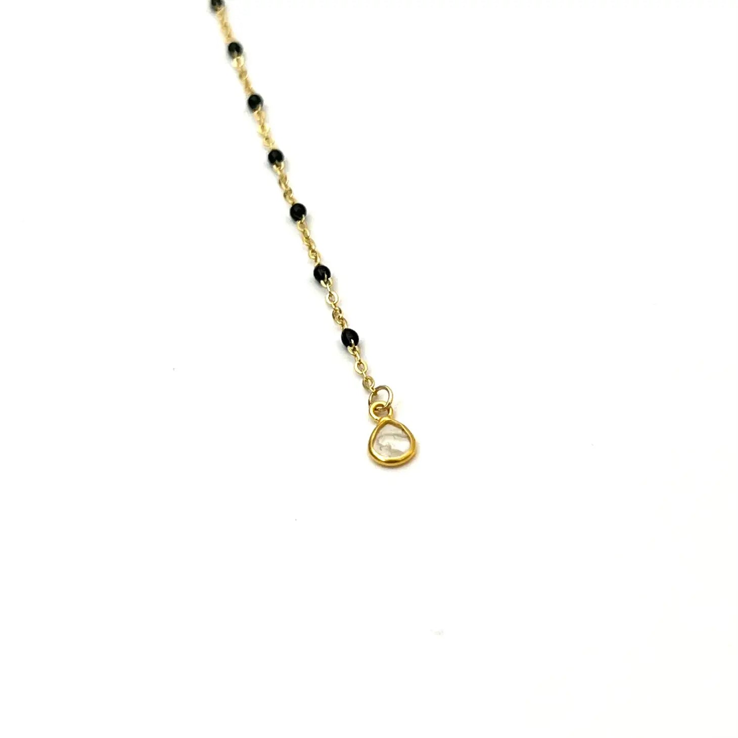 14K Enamel Bead Lariat Necklace with Gemstone Drop - Black