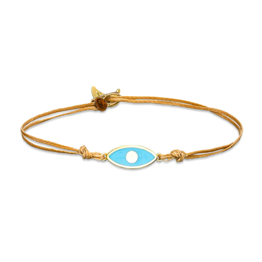 14K Gold Enamel Evil Eye Bracelet - Turquoise