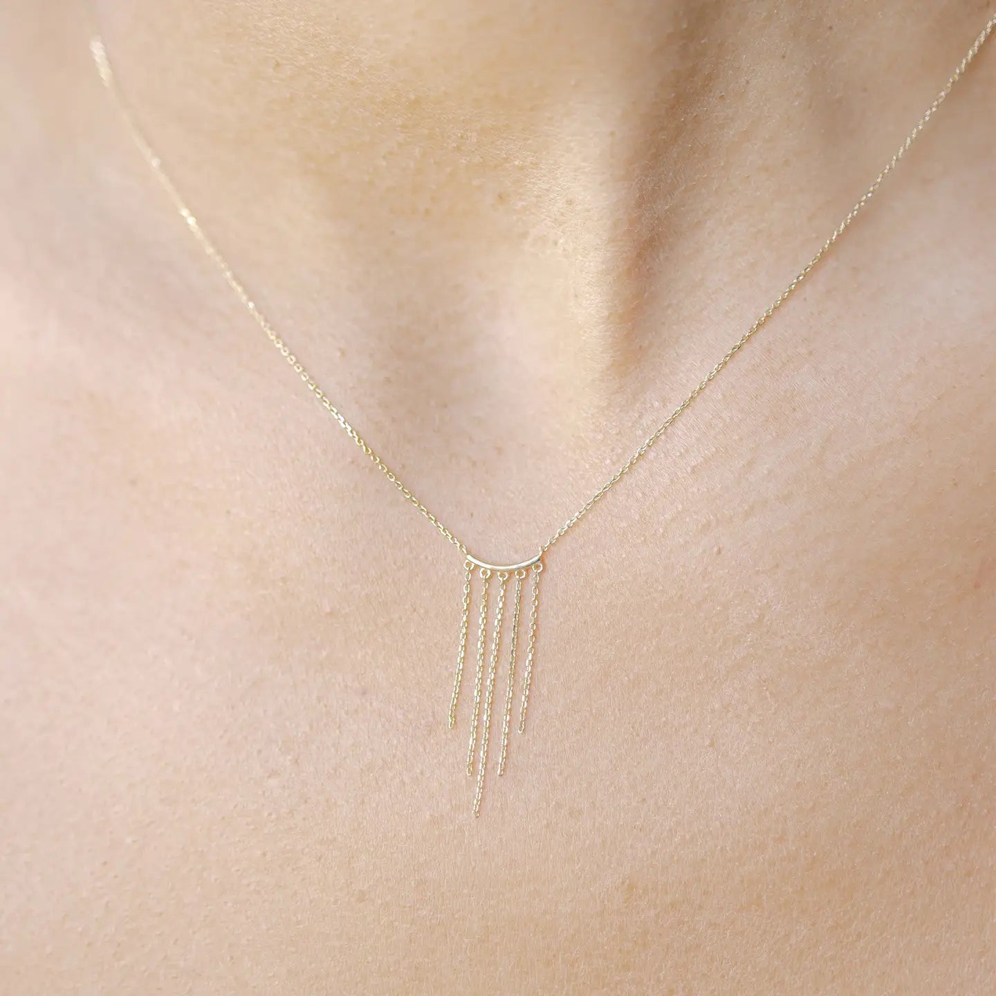 14K Solid Gold Fringe Necklace