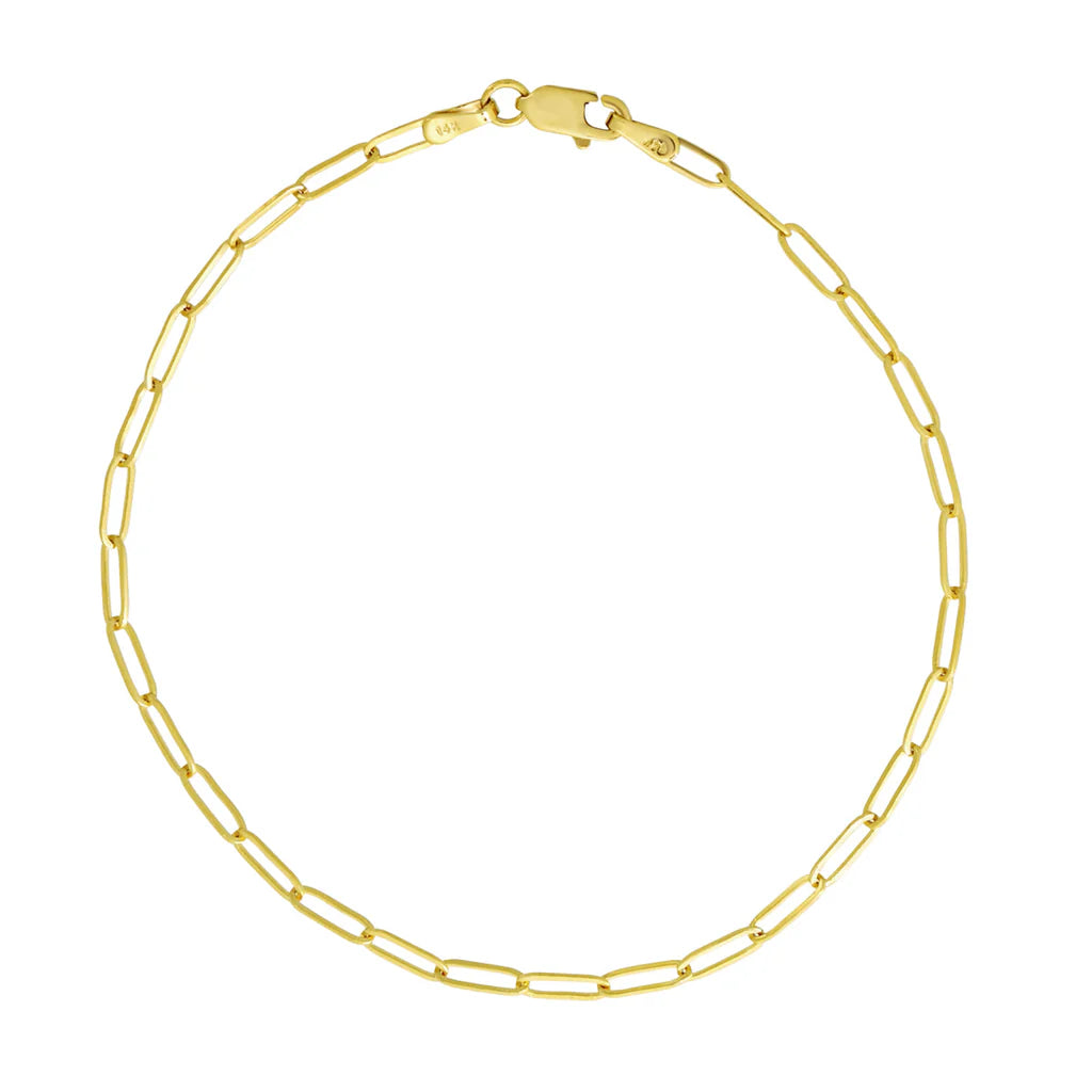 14K Solid Gold Paperclip Bracelet