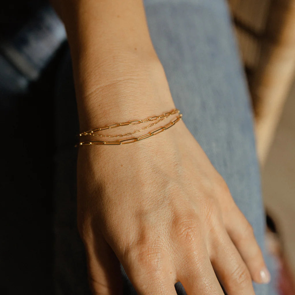 14K Solid Gold Thick Paperclip Bracelet