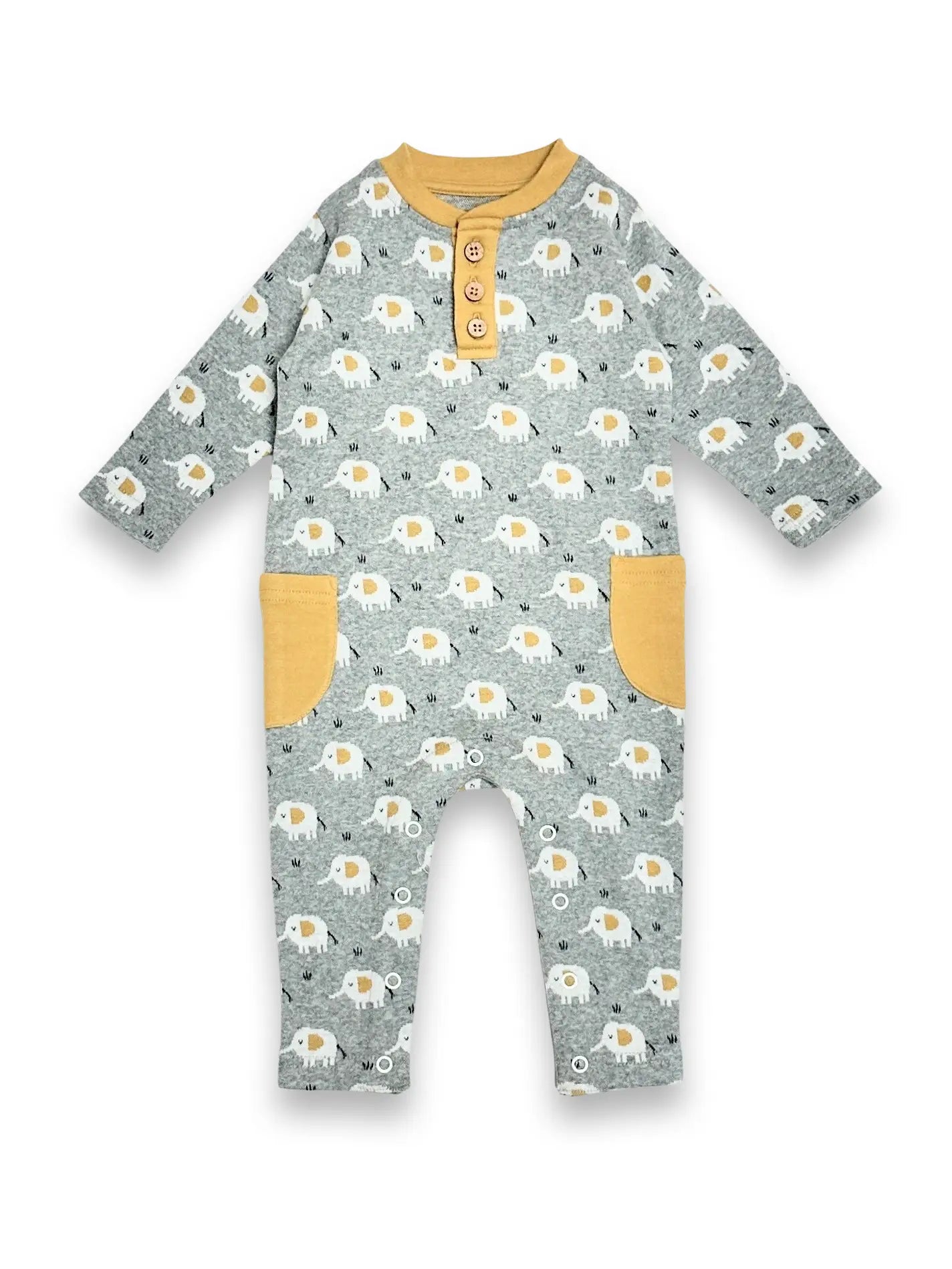 Elephant - Kangaroo Pocket Baby Jumpsuit - Organic