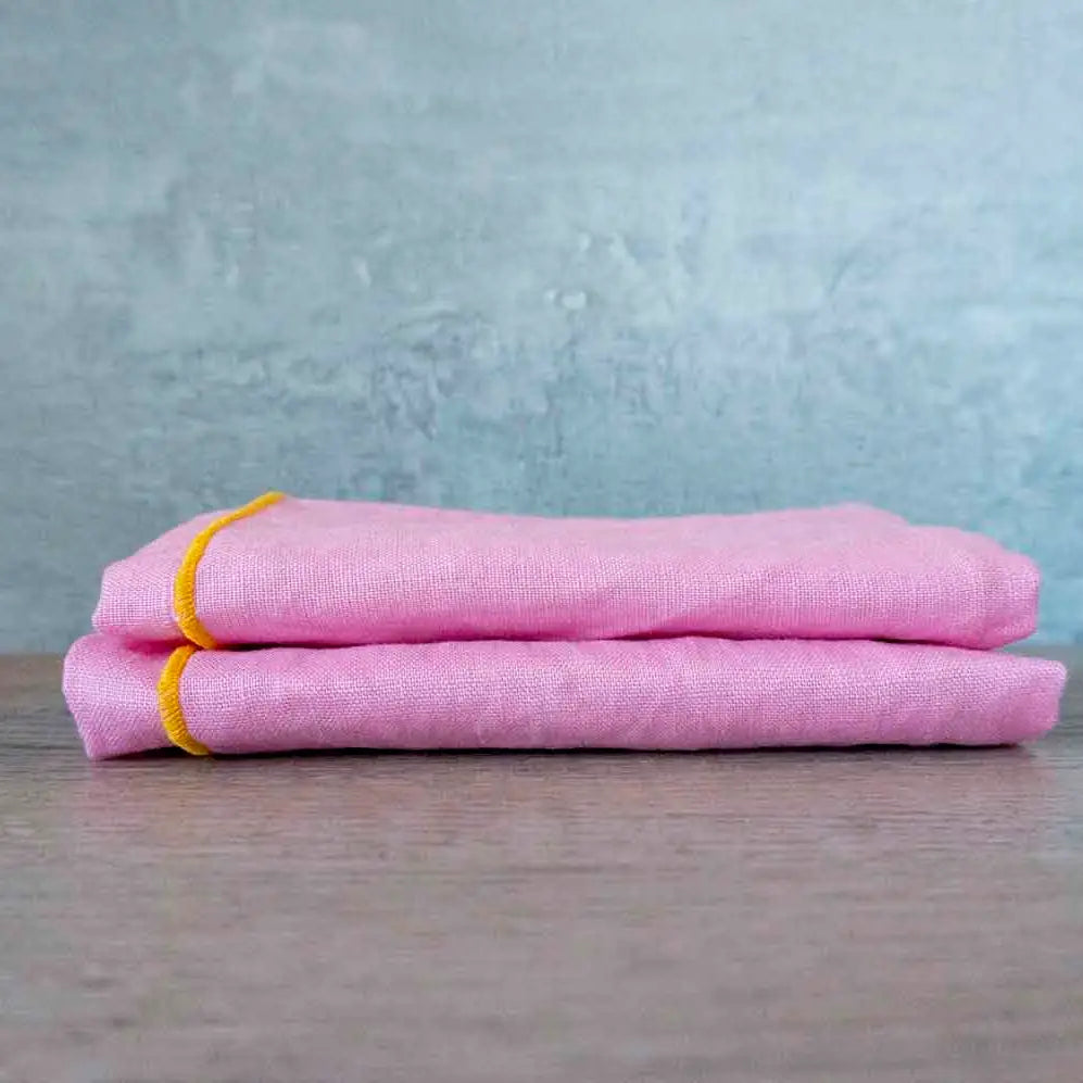 100% Linen Dinner Napkins - Pink + Tangerine