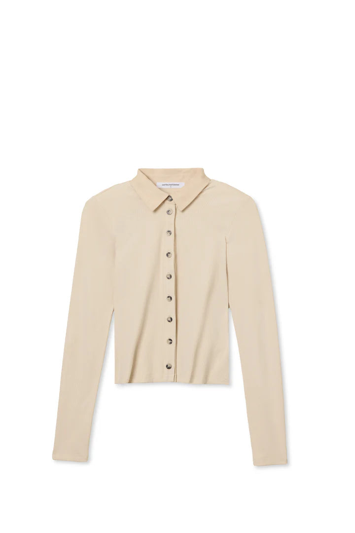 Amee Luxe Rib Button Up Polo - Sugar