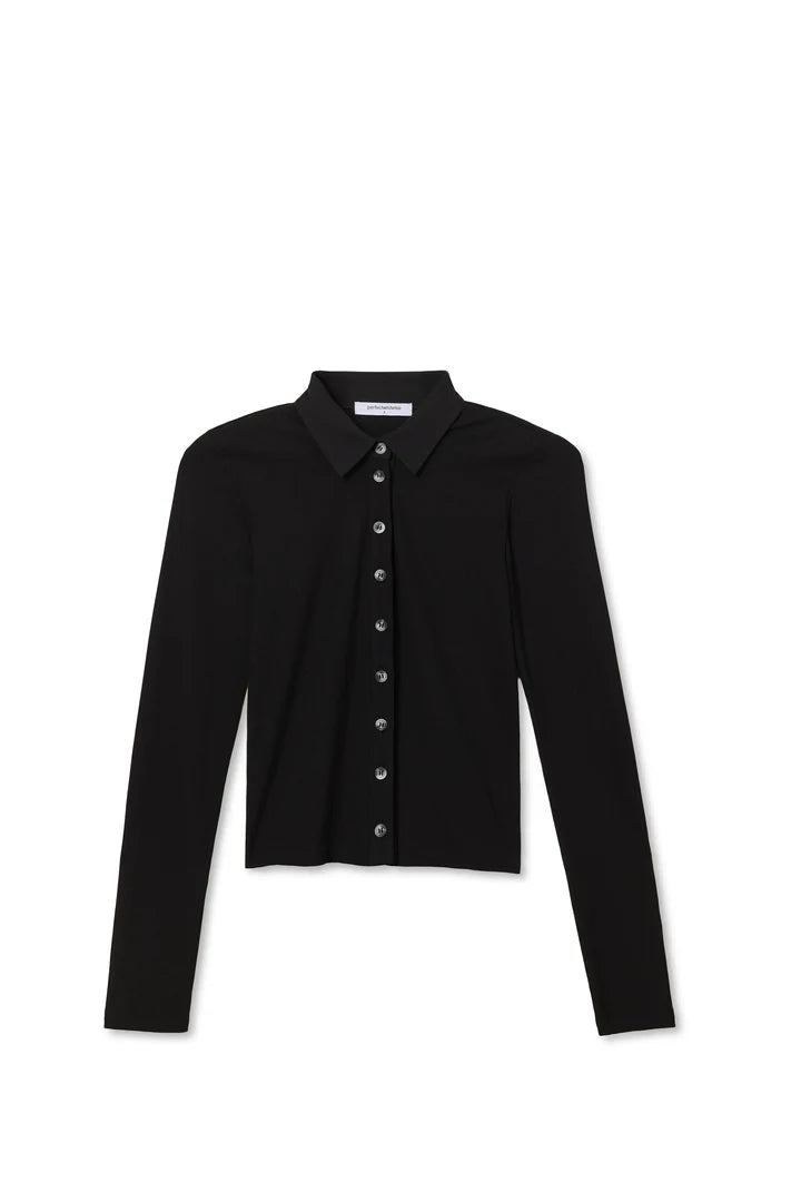 Amee Luxe Rib Button Up Polo - True Black