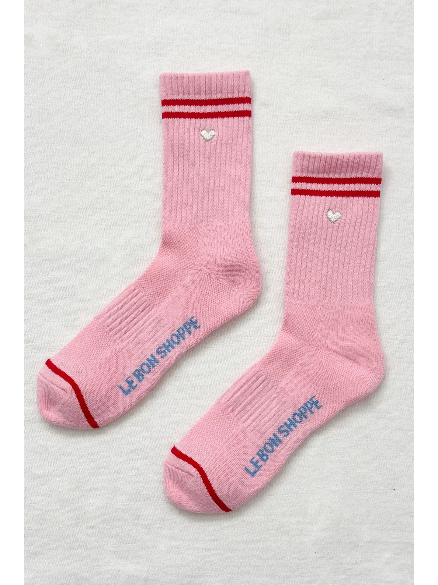 Embroidered Boyfriend Heart Socks - Amour Pink