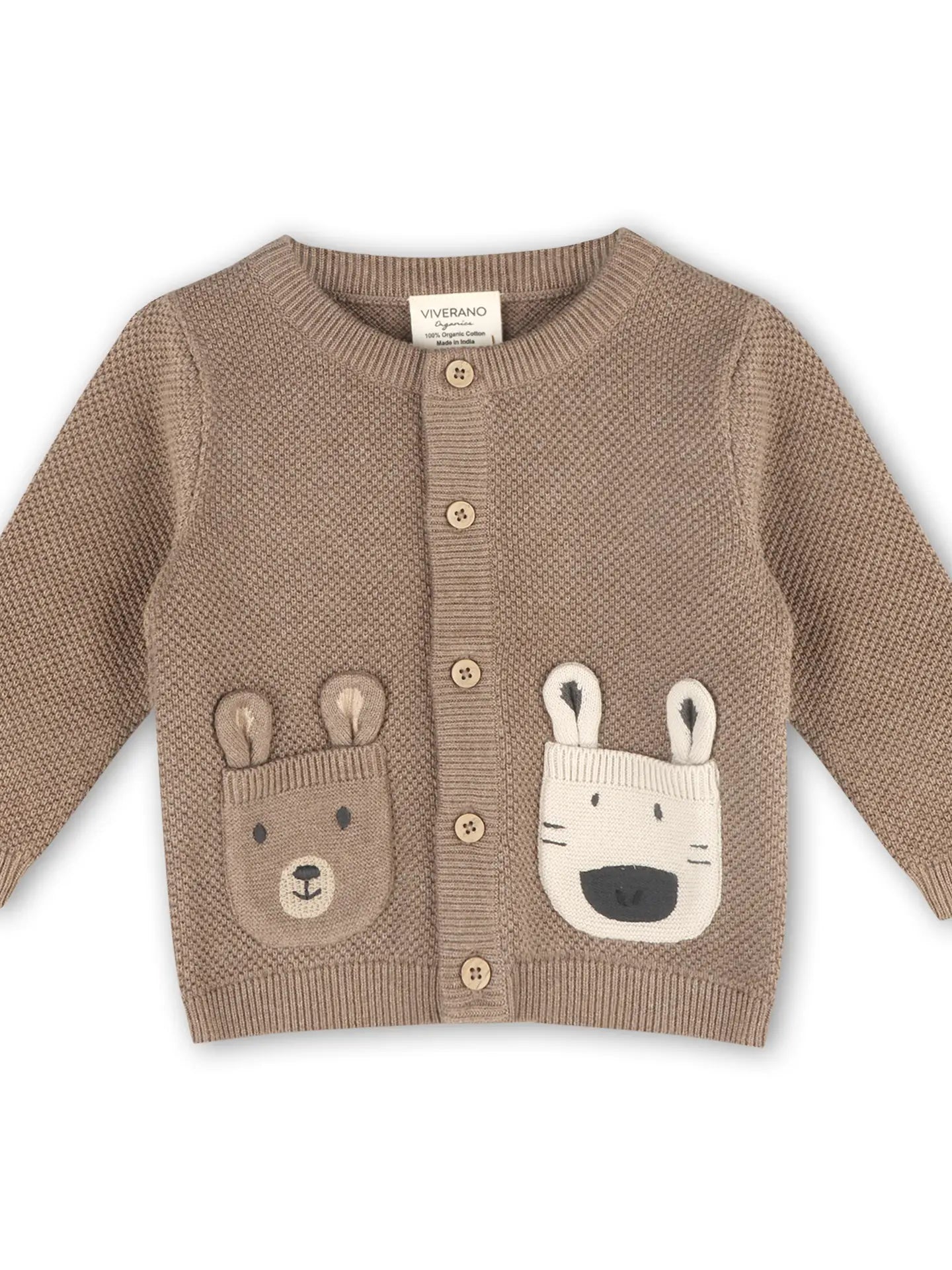 Animal Pocket Organic Cotton Baby Cardigan