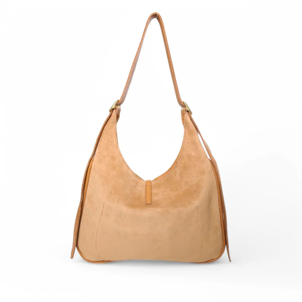 Arden Hobo - Pane Italian Suede with Miel Italian Buffalo Cowhide