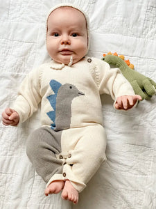 Organic Hand-Knit Baby Rattle - Dinosaur