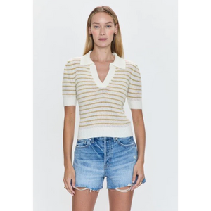 Billie Pleat Sleeve Polo - Pistachio Stripe