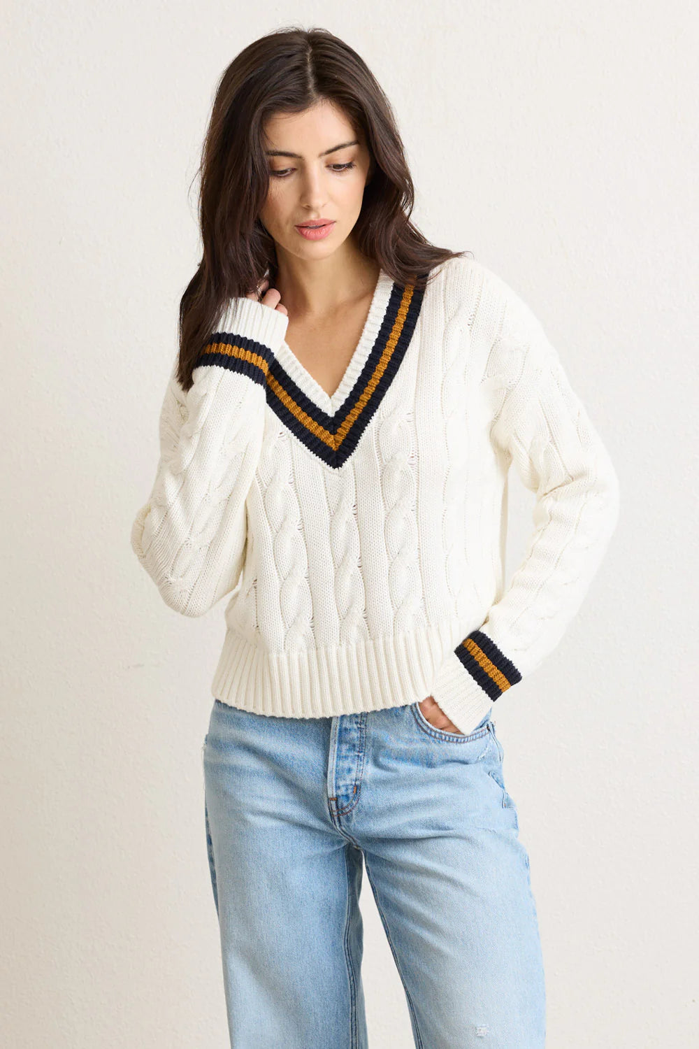 Blair Cable V-Neck Sweater - Ivory