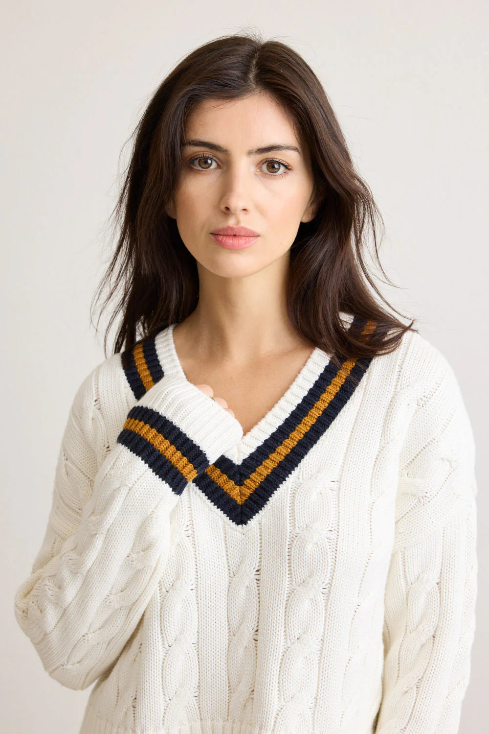 Blair Cable V-Neck Sweater - Ivory