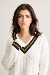Blair Cable V-Neck Sweater - Ivory