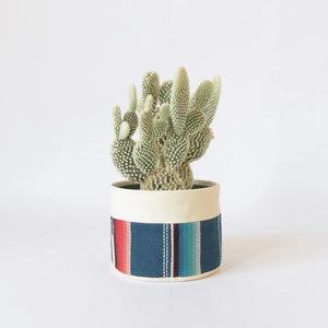 Medium Canvas Sitting Planter - Blue Stripe
