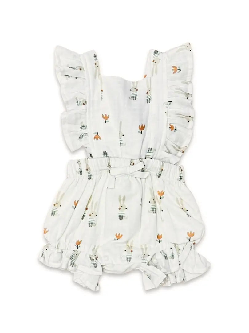 Bunny Ruffle Tie Back Romper - Organic Cotton