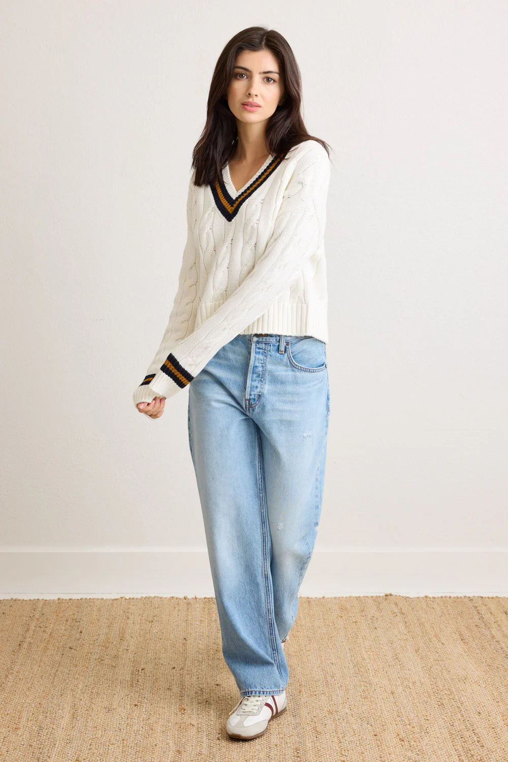 Blair Cable V-Neck Sweater - Ivory