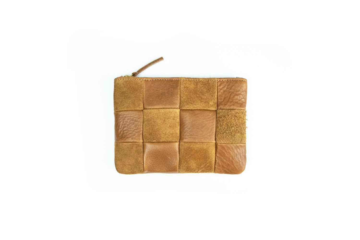 Cognac Checked Leather Pouch