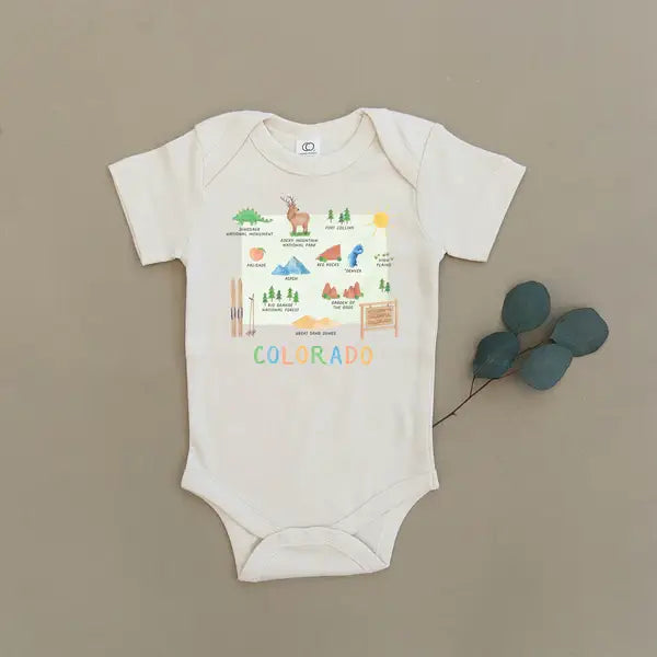 Colorado Map Organic Cotton Baby Onesie - S/S