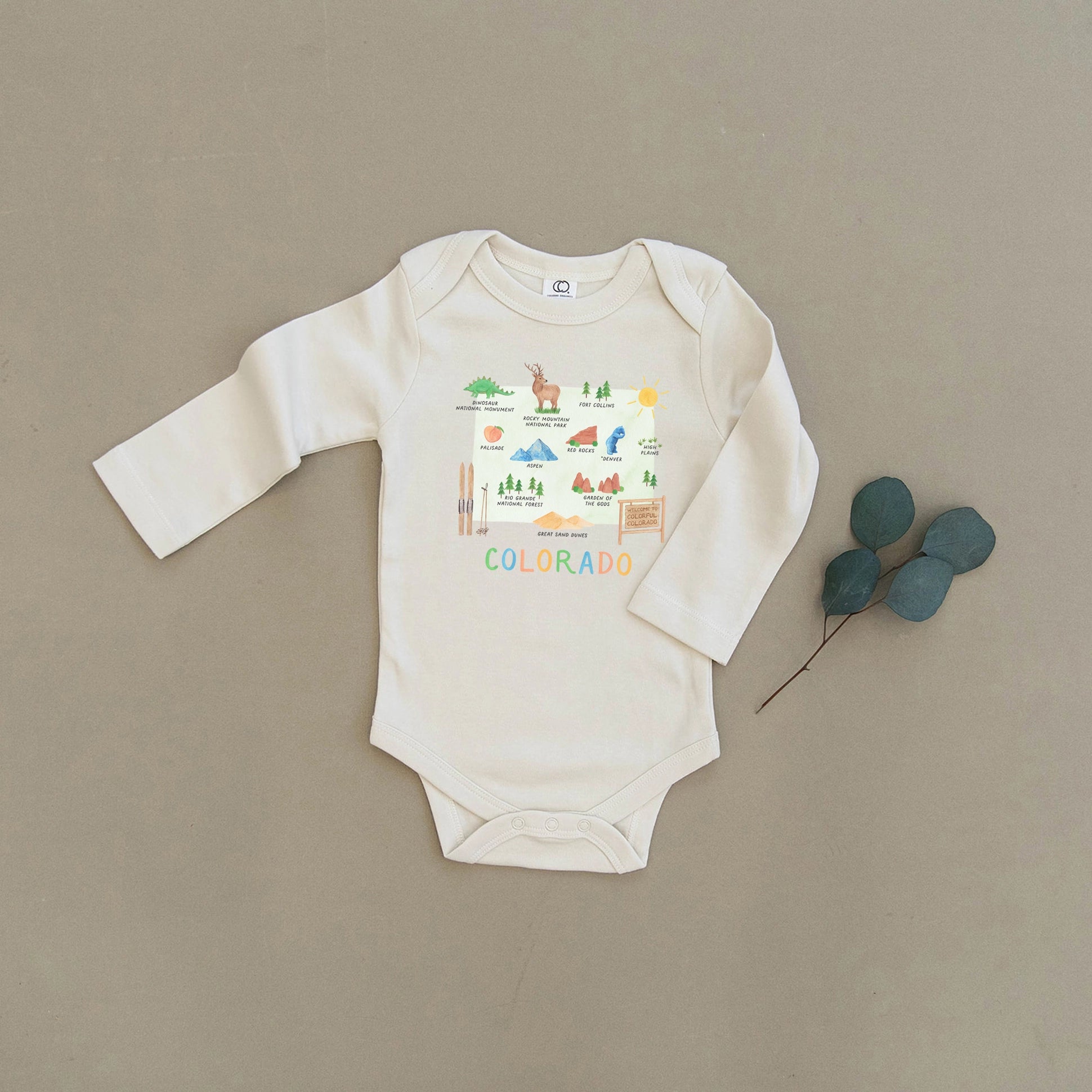 Colorado Map Organic Cotton Baby Onesie - L/S