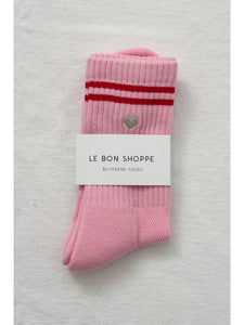 Embroidered Boyfriend Heart Socks - Amour Pink