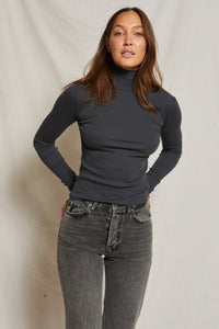 Hayden Cotton Rib Turtleneck - Vintage Black