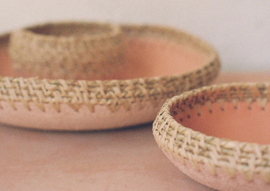 Hand-Stamped Leather Bowl - Natural Leather