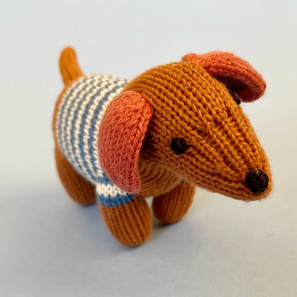 Organic Hand-Knit Baby Rattle - Sparky the Dog