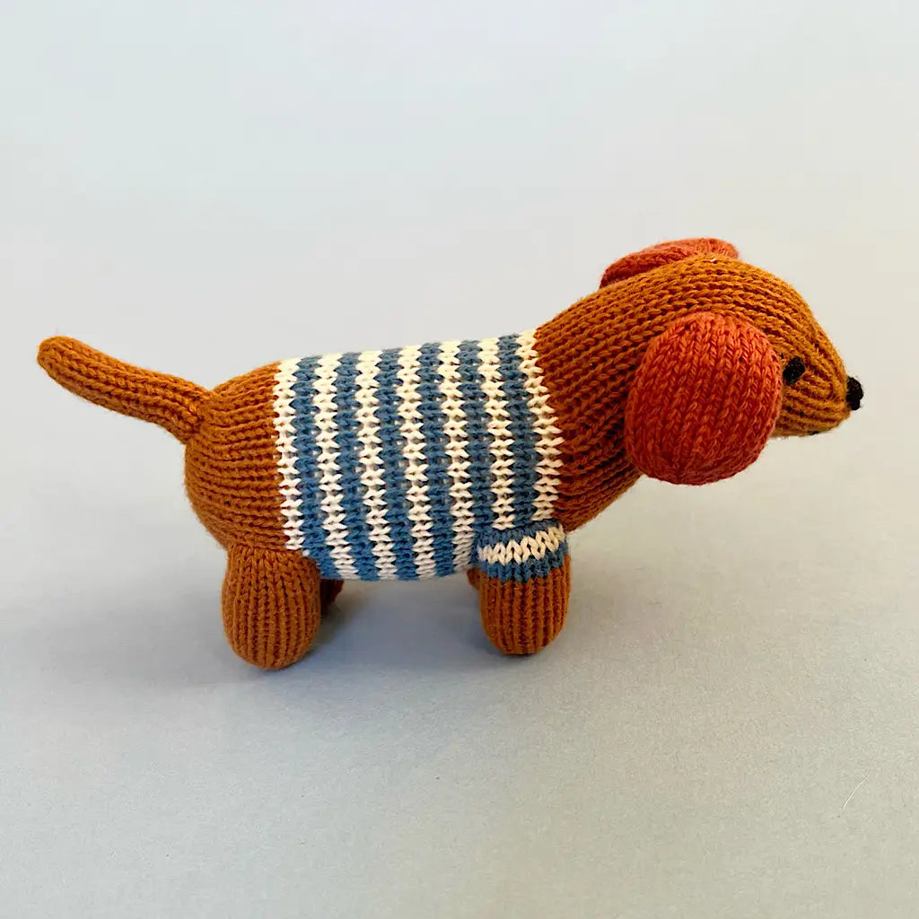 Organic Hand-Knit Baby Rattle - Sparky the Dog