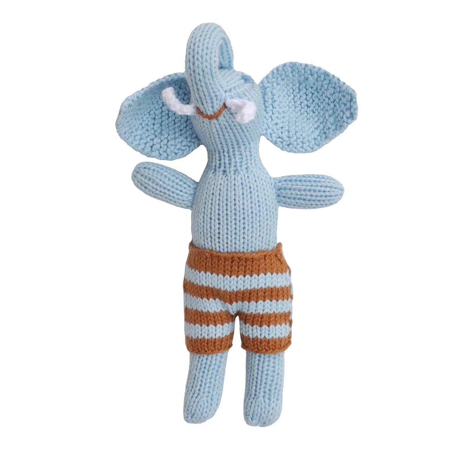 Hand-knit Blue Elephant Rattle