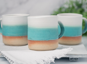 Handmade Coffee Mug - Turquoise + White