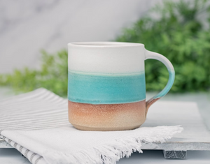 Handmade Coffee Mug - Turquoise + White