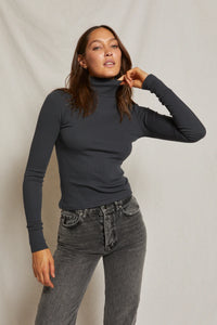 Hayden Cotton Rib Turtleneck - Vintage Black