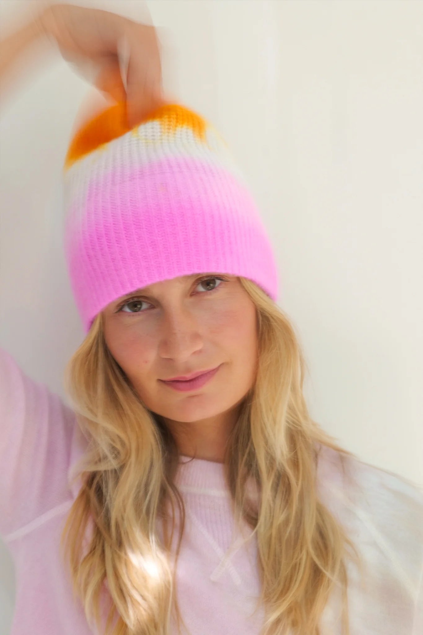 Cashmere Beanie - Hot Rose + Orange Fluoro Dip