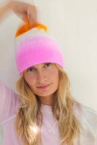 Cashmere Beanie - Hot Rose + Orange Fluoro Dip