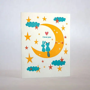 I Love You Racoon Bunny Moon Card