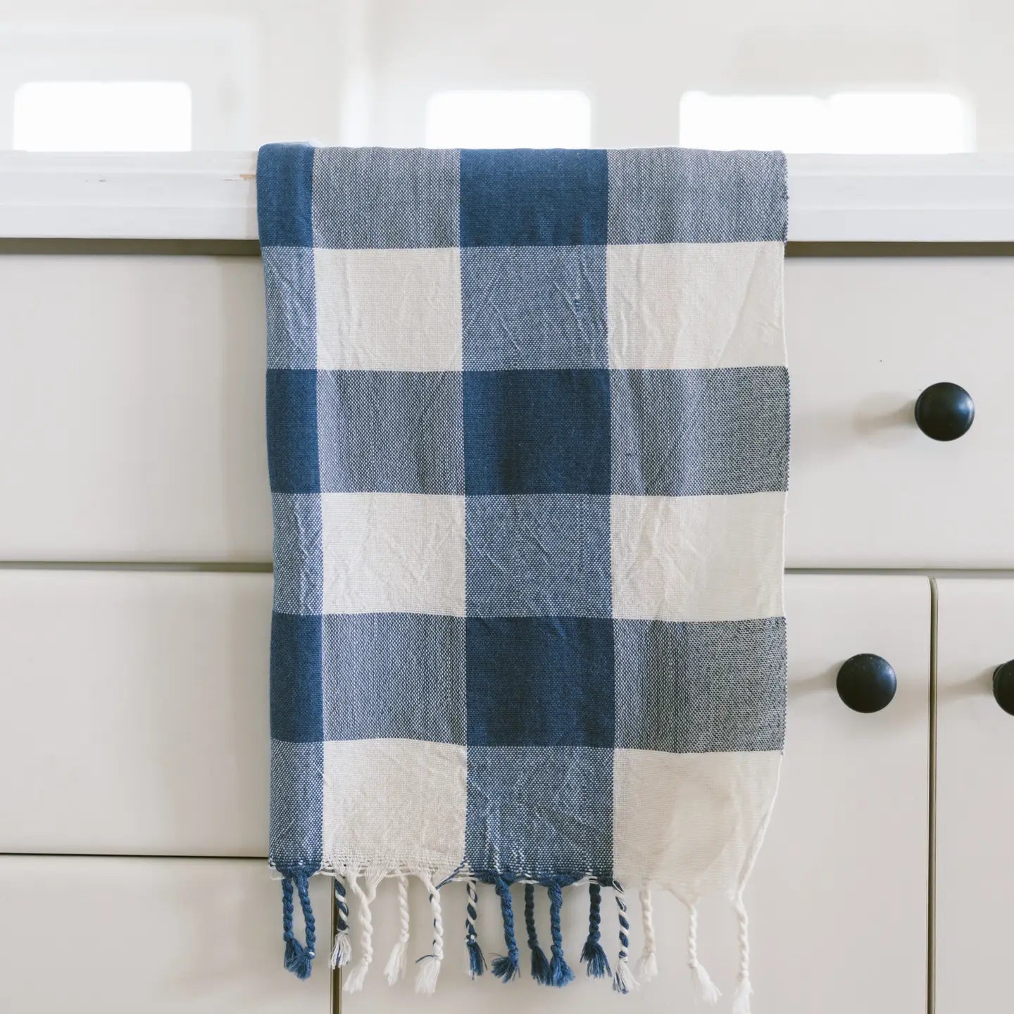 Ivory + Navy Gingham Turkish Hand Towel