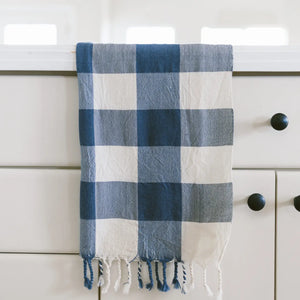 Ivory + Navy Gingham Turkish Hand Towel