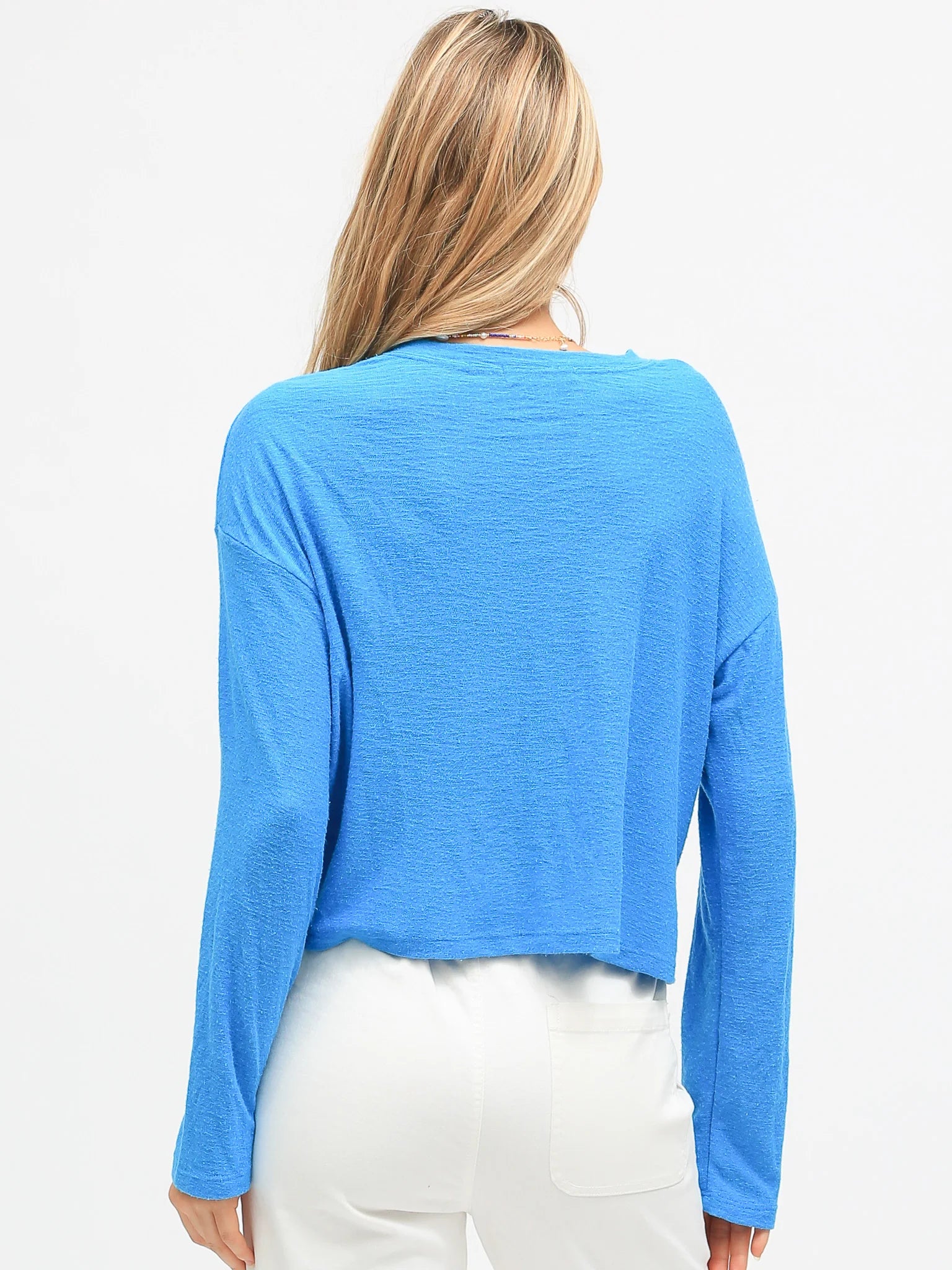 Lane L/S Crop Top - Aqua