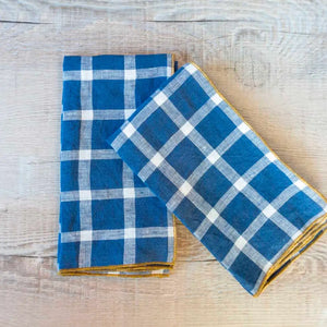 100% Linen Blue Checked Cloth Napkins
