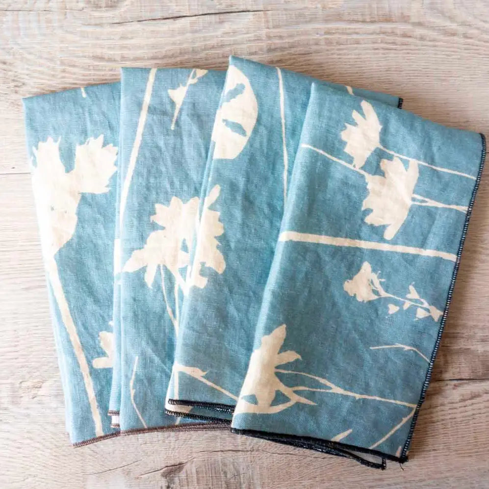 100% Linen Floral Print Cloth Napkins