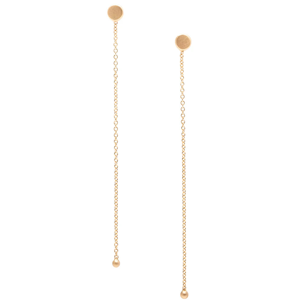 Long Round Ball + Chain 14K Earrings