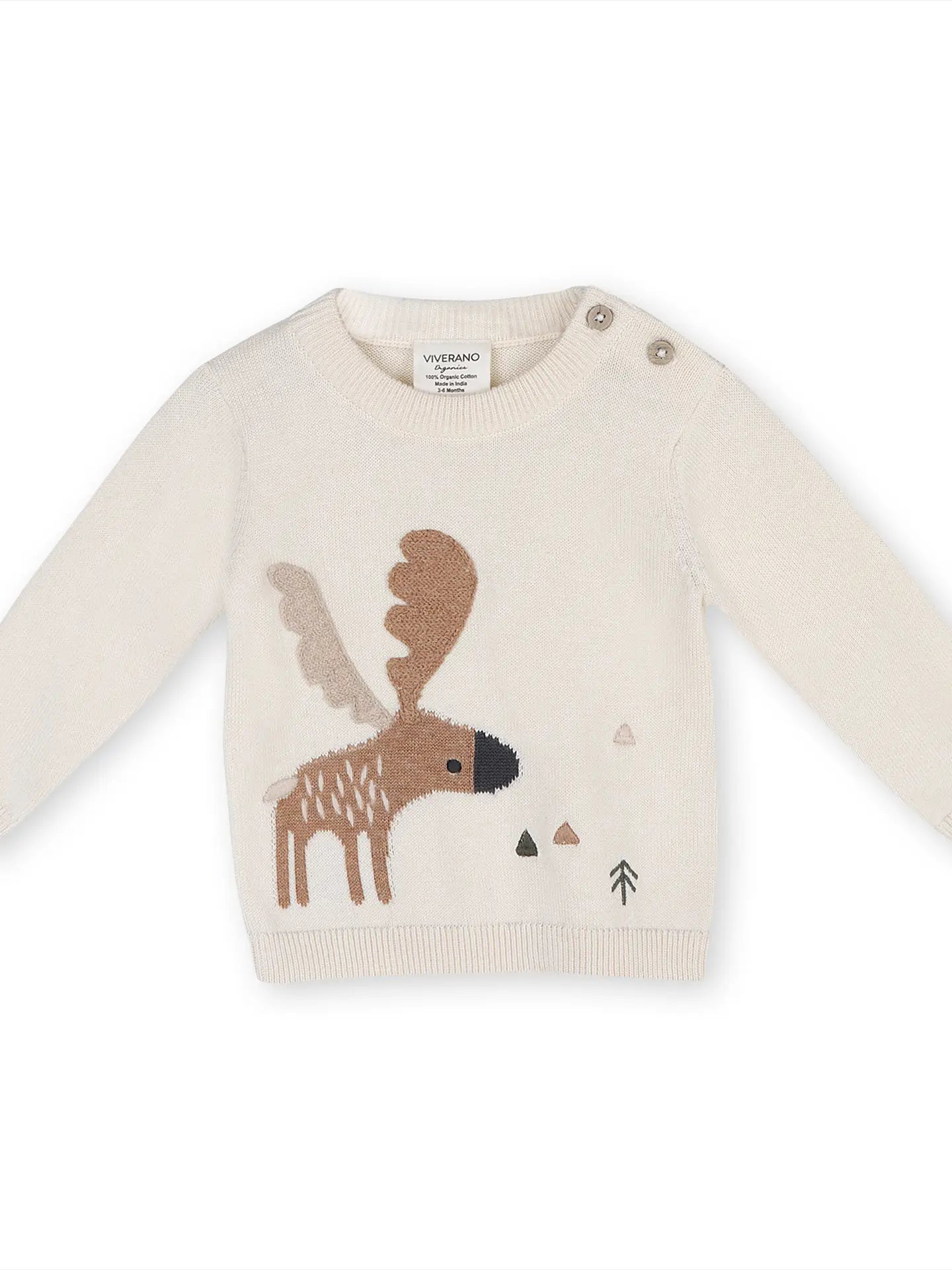 Moose Jacquard Organic Cotton Knit Baby Sweater