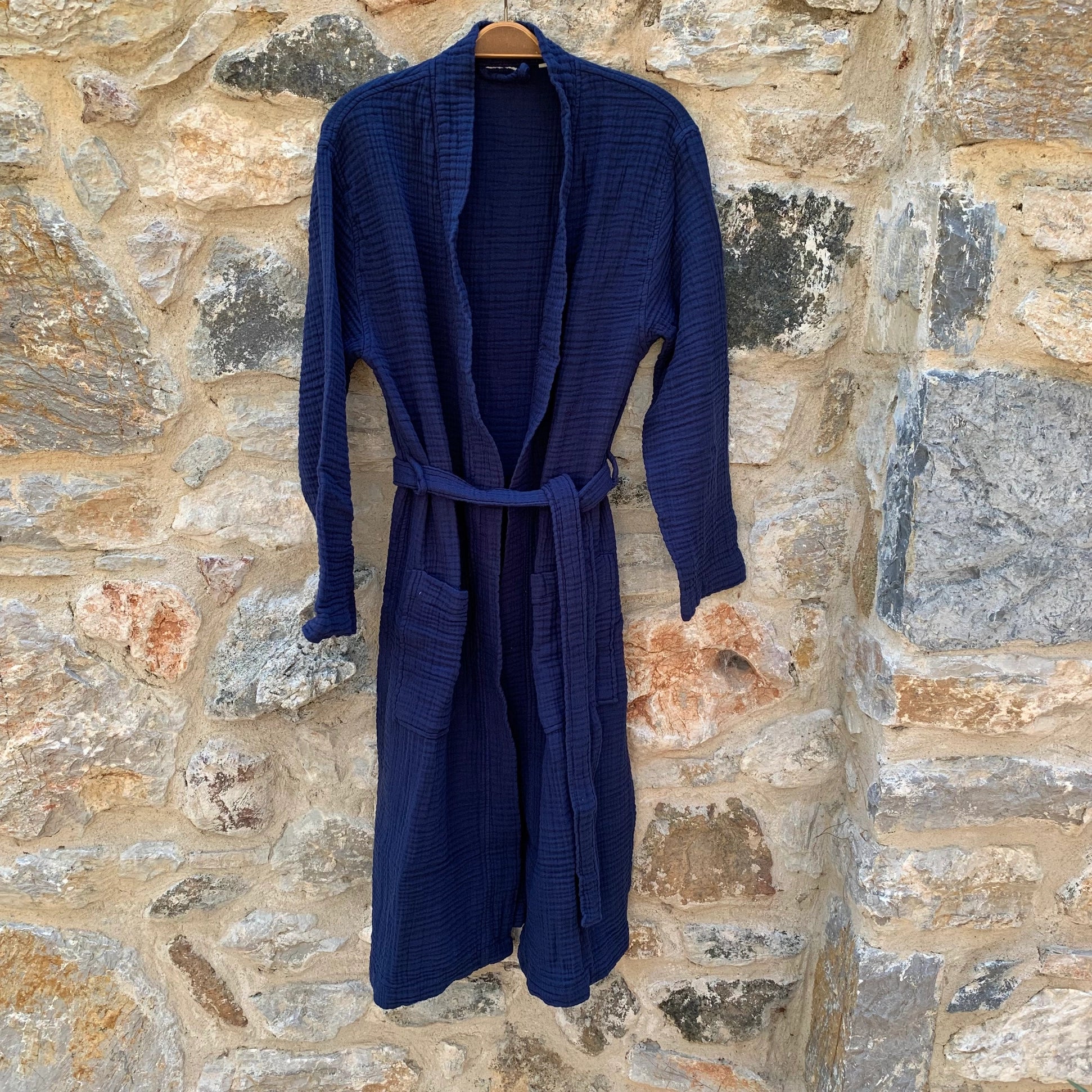 Muslin Bath Robe - Navy Blue