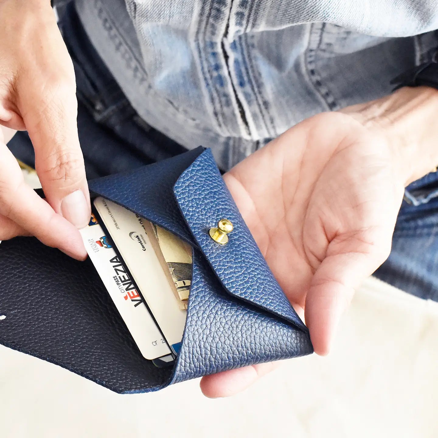 Handmade Leather Wallet - Navy + Black