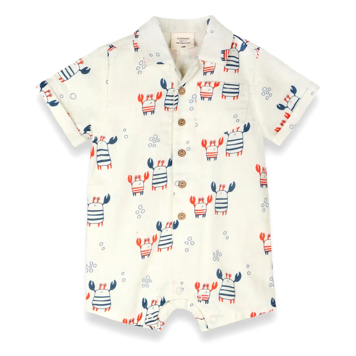 Organic Muslin Nautical Crab Baby Romper