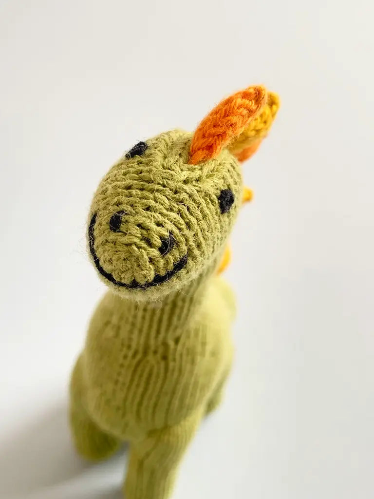 Organic Hand-Knit Baby Rattle - Dinosaur