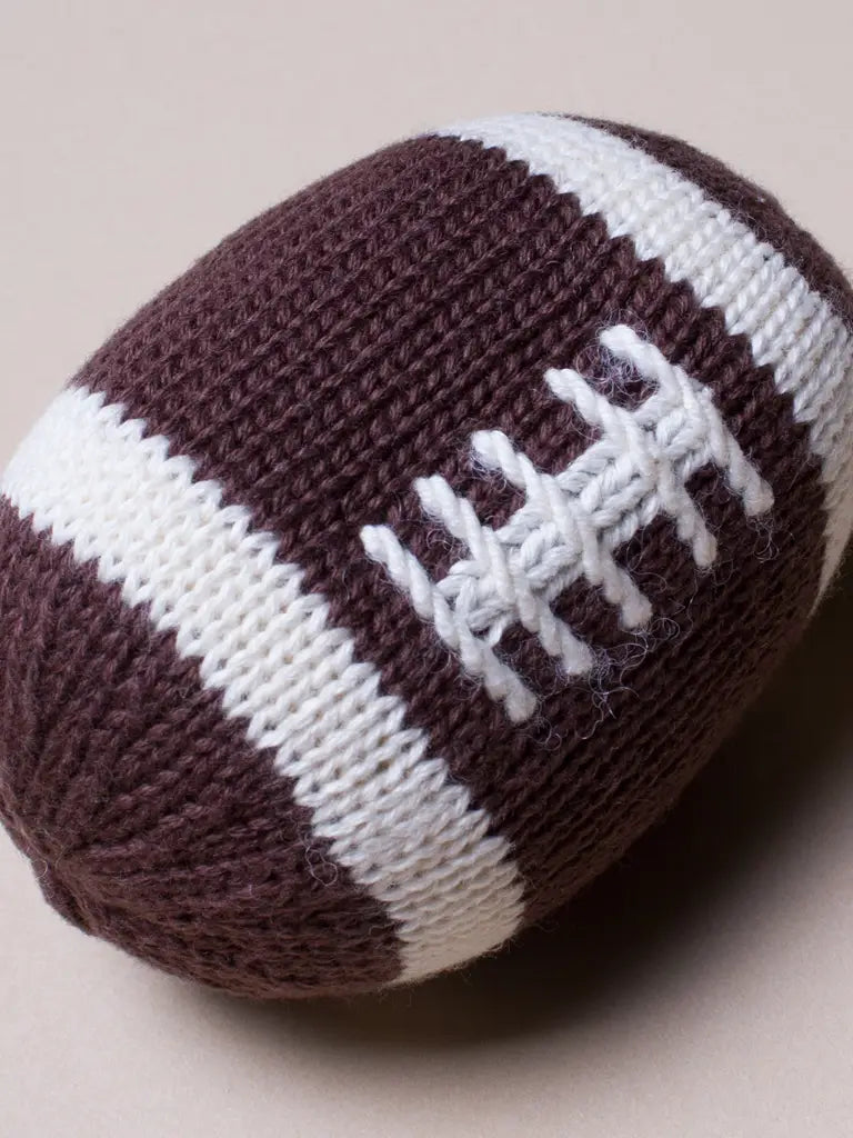 Organic Hand-Knit Baby Rattle - Football