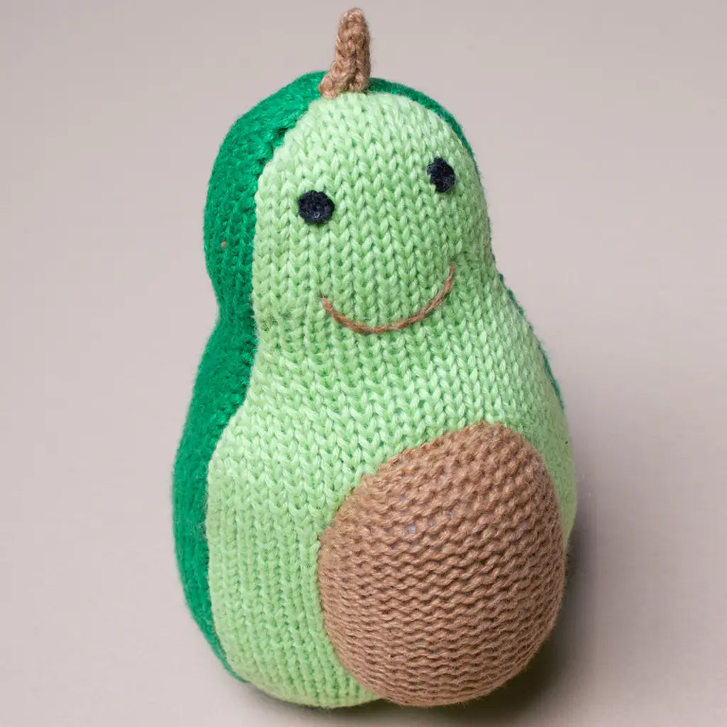 Organic Hand-Knit Baby Rattle - Avocado