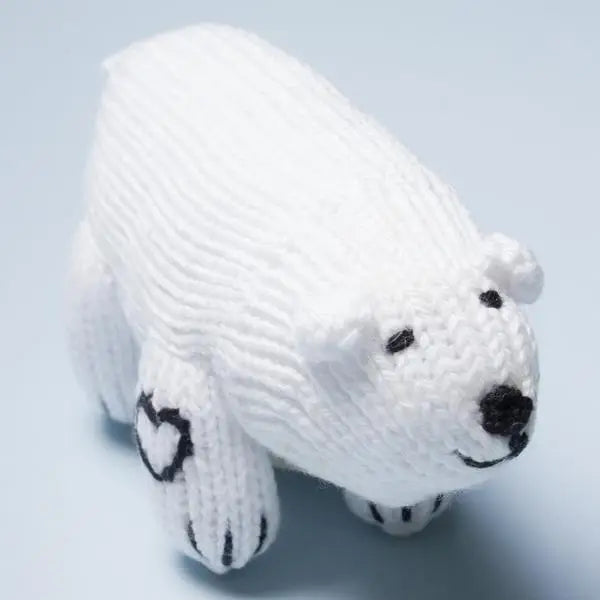 Organic Hand-Knit Baby Rattle - Polar Bear